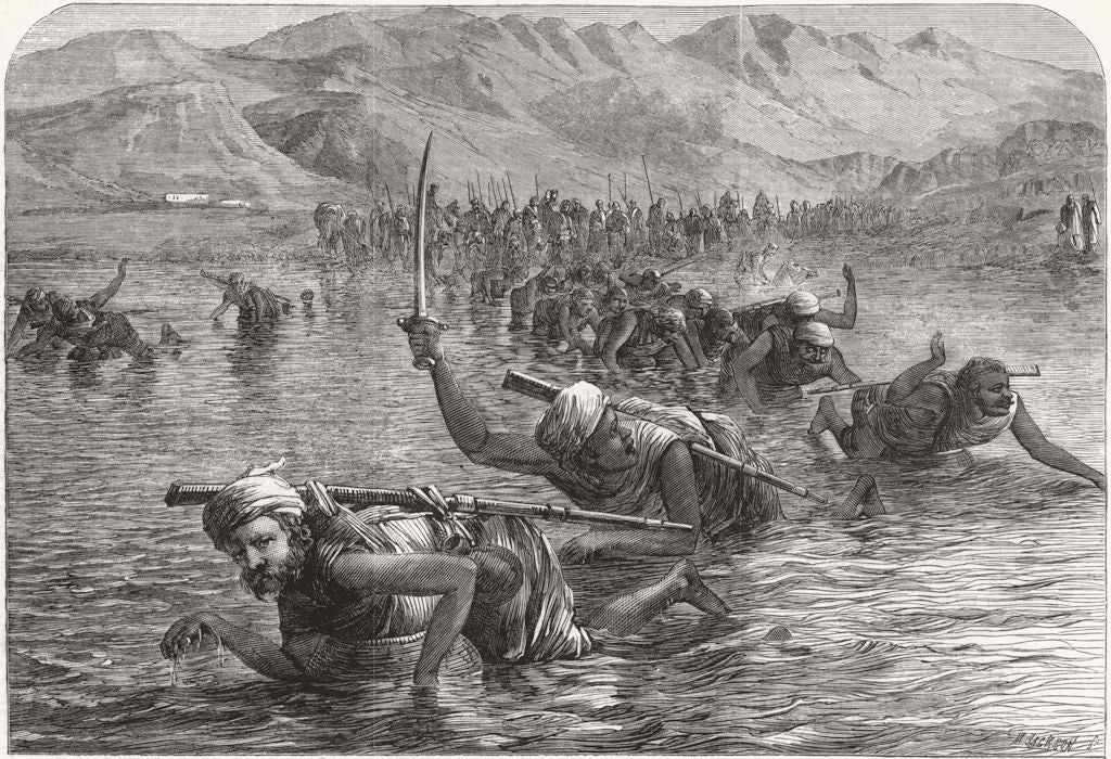 INDUS. Party of Wuzurees crossing , water-jars 1864 old antique print picture